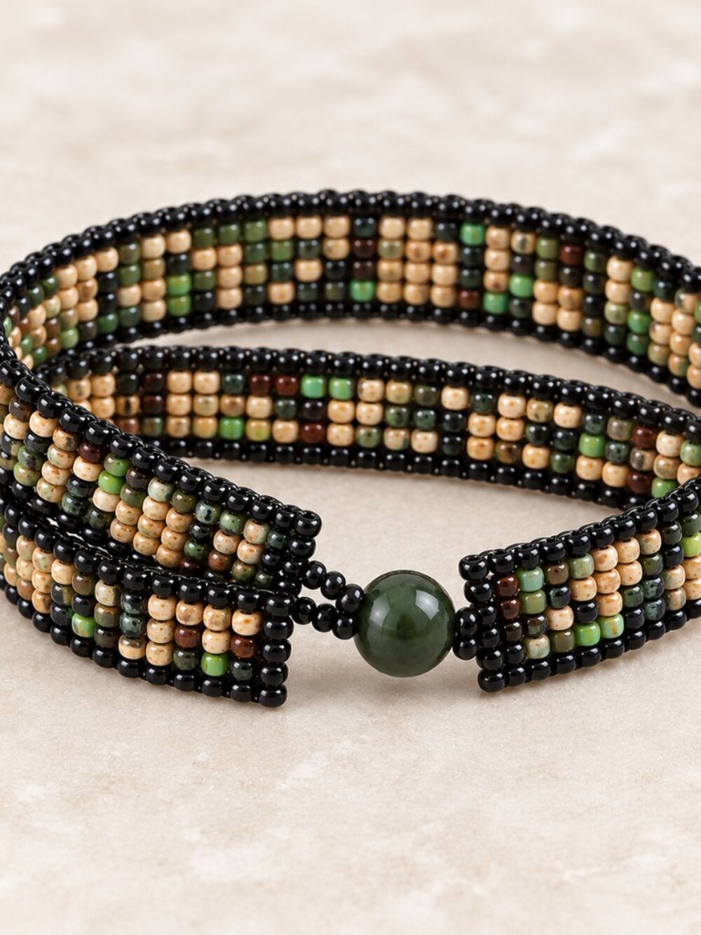Vintage Earth Tone Mixed Gemstone Seed Bead Wrap Bracelet Button Closure
